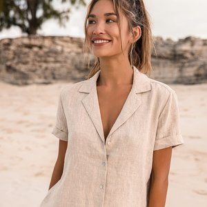 Tan Linen Button-Down Shirt SMALL Rhythm. Classics EXCELLENT condition